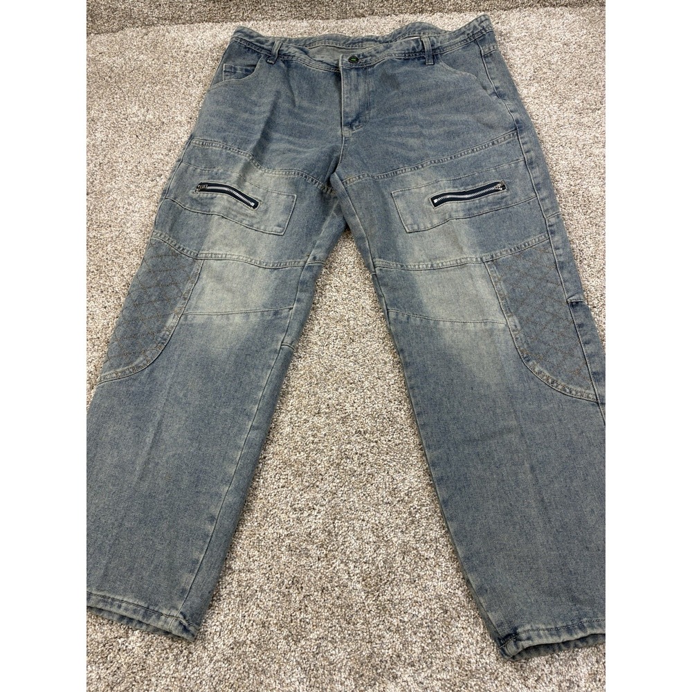 Utility‎ Cargo Jeans Blue Light Wash Zipper Knee Pockets Size 1XL #0465